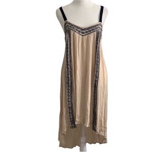 E. LEIGH’S Dark Cream Gauze w/ Dark Navy Blue Embroidery & Straps High Low